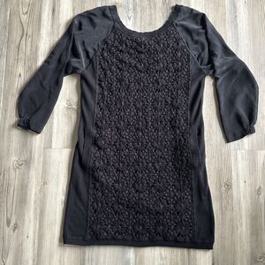 Anthropologie Cluny Embroidered Black Silk Cashmere Blend Dress Size Medium